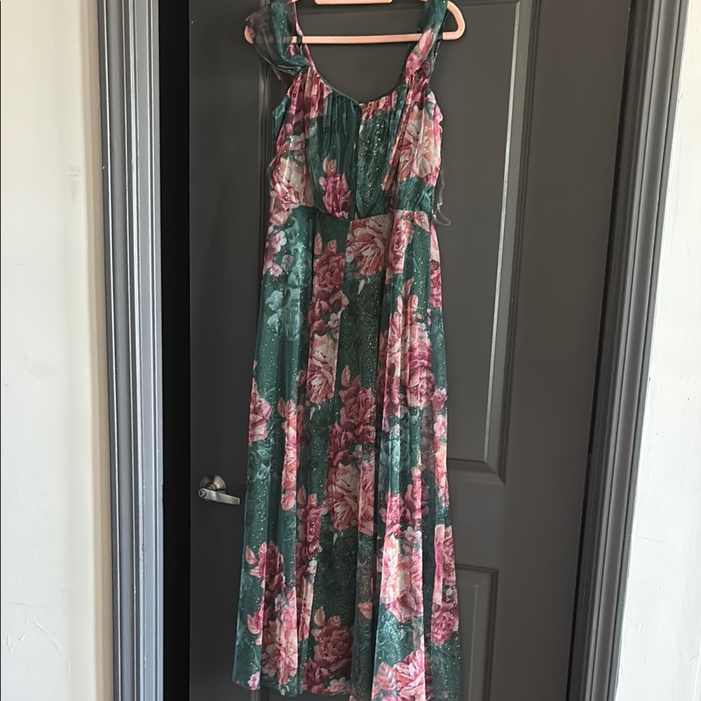 Floral Maxi Dress in Green and Pink
